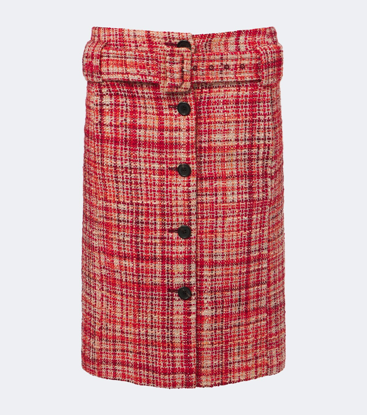 Prada Wool, cotton, and silk tweed midi skirt