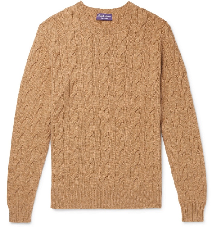 Photo: Ralph Lauren Purple Label - Cable-Knit Cashmere Sweater - Brown