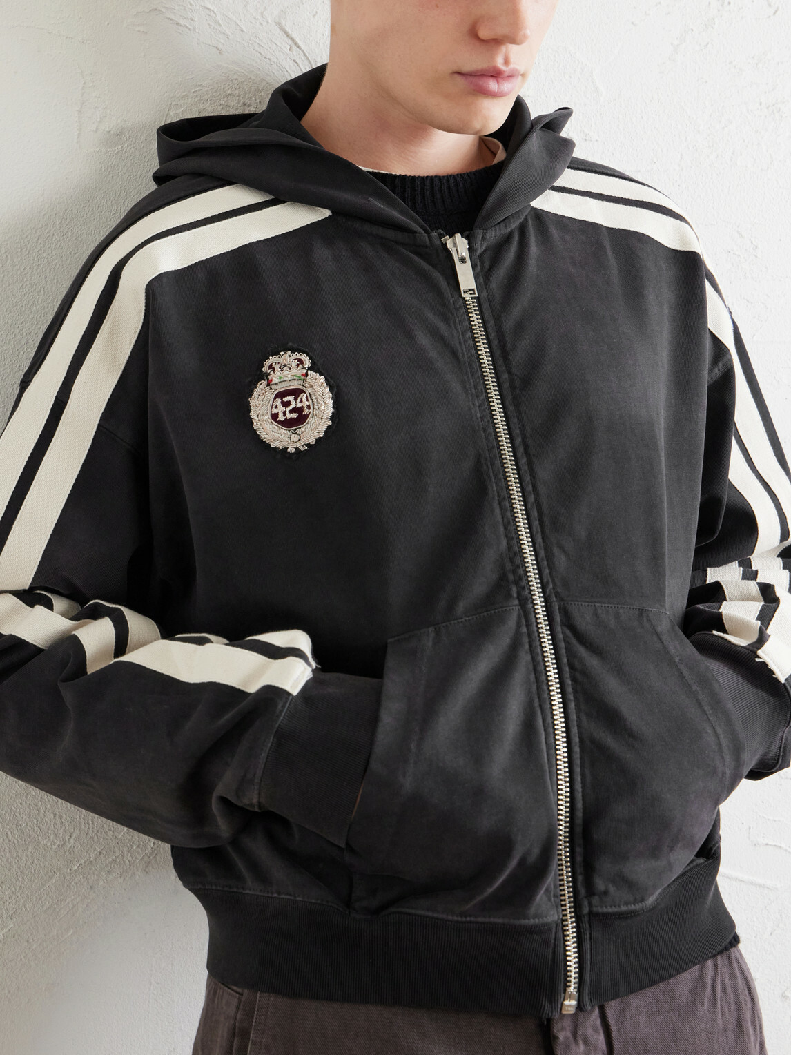 424 - Academy Logo-Appliquéd Cotton-Jersey Zip-Up Hoodie - Black