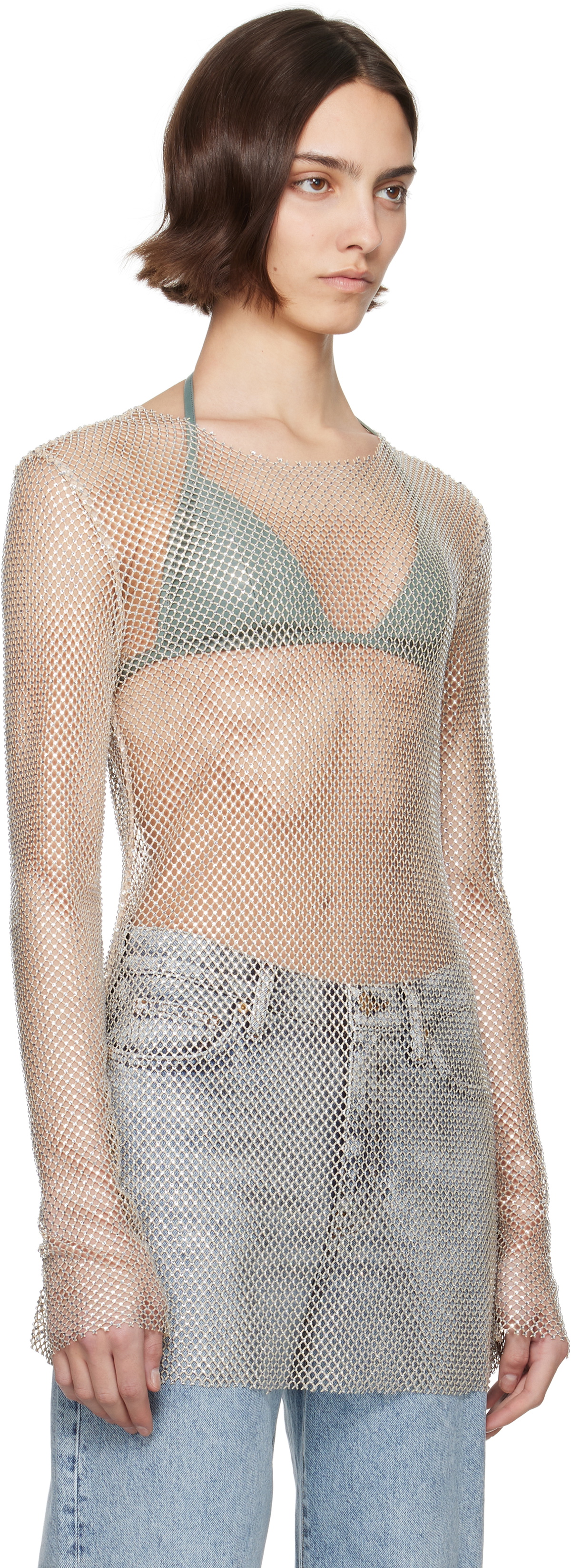 TOVE Beige Carmen Crystal Mesh Top