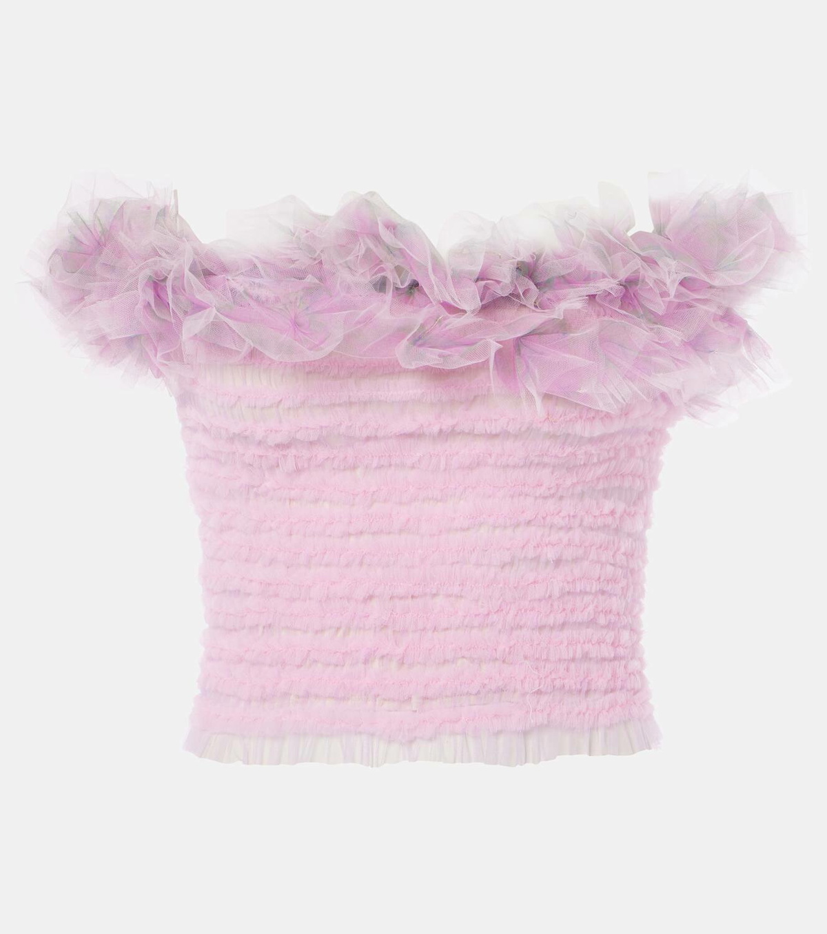Susan Fang Shirred off-shoulder tulle top