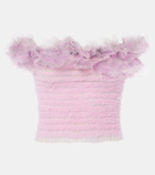 Susan Fang Shirred off-shoulder tulle top