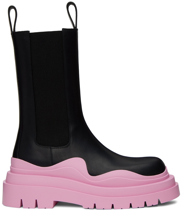 Photo: Bottega Veneta Black & Pink Tire Chelsea Boots