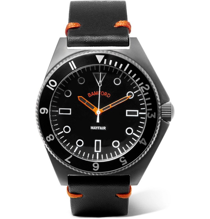 Photo: Bamford Watch Department - Mayfair Brushed Stainless Steel and Leather Watch - Men - Black