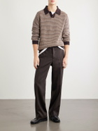 Lardini - Striped Camp-Collar Wool and Cashmere Blend Sweater - Brown