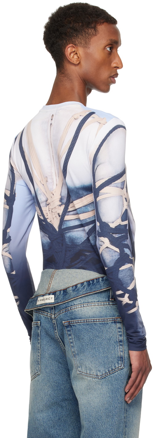 Y/Project Blue & Black Bondage Print Long Sleeve T-shirt