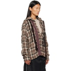 OPEN YY Brown Checkered Crinkle Ruffle Shirt