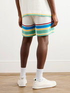 Casablanca - Straight-Leg Logo-Appliquéd Striped Crocheted Cotton Drawstring Shorts - White