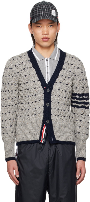 Photo: Thom Browne Gray Classic 4-Bar Cardigan