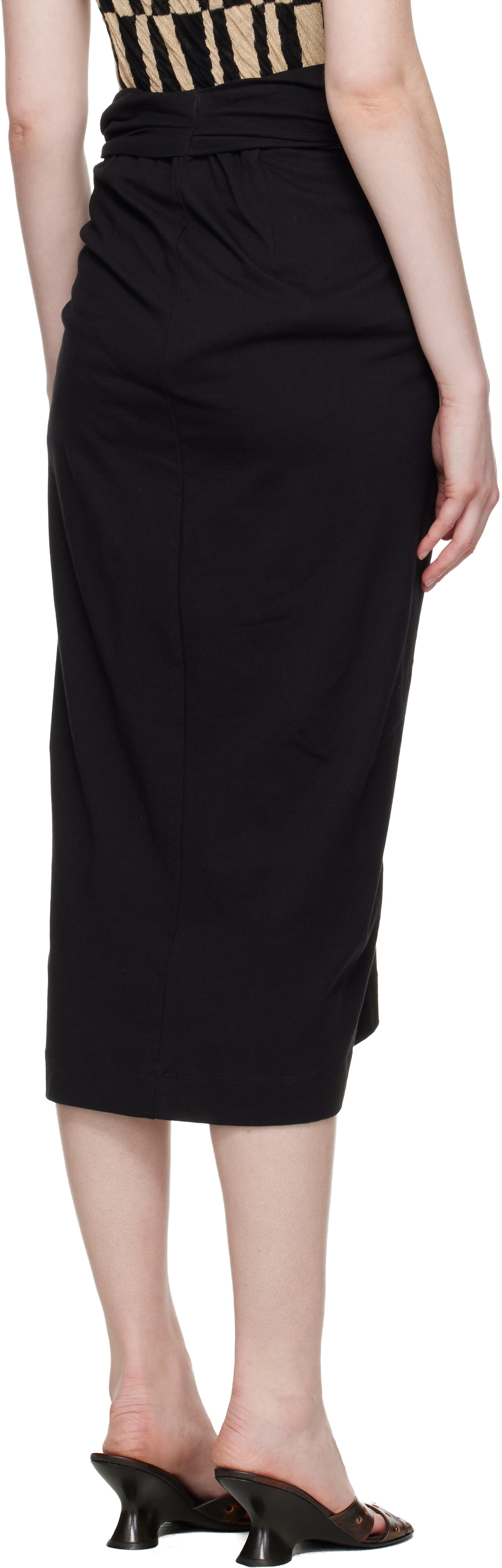 Dries Van Noten Black Knotted Jersey Midi Skirt