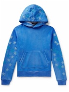 AMIRI - Pigment Spray Star Leather-Trimmed Cotton-Jersey Hoodie - Blue