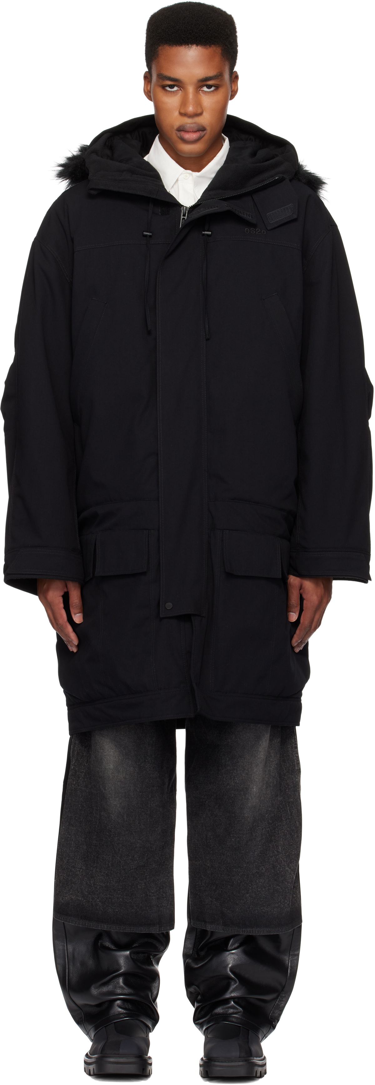 032c Black OSL2BER Dropped Waist Parka