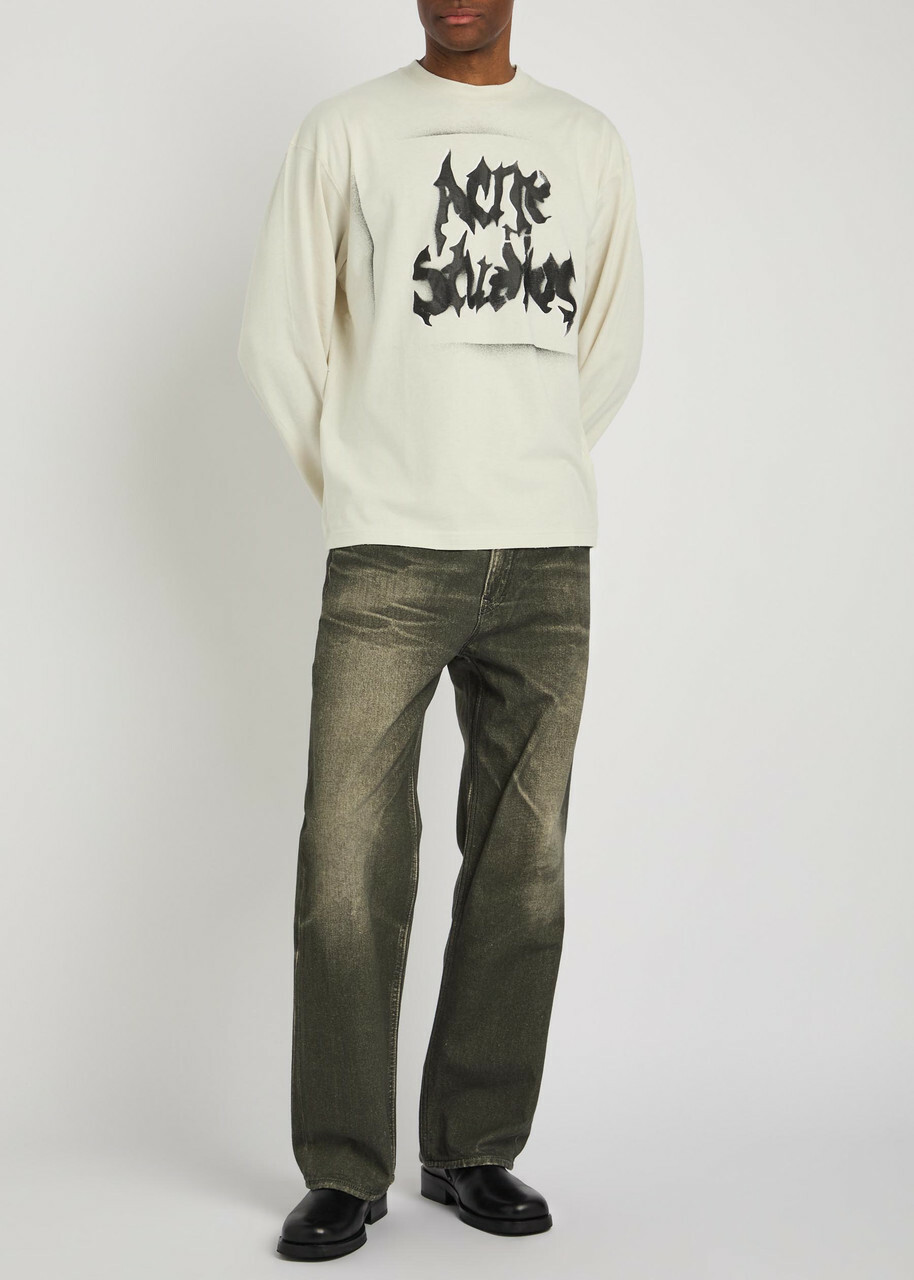 Acne Studios Logo-print Long-sleeve Cotton-blend T-shirt White