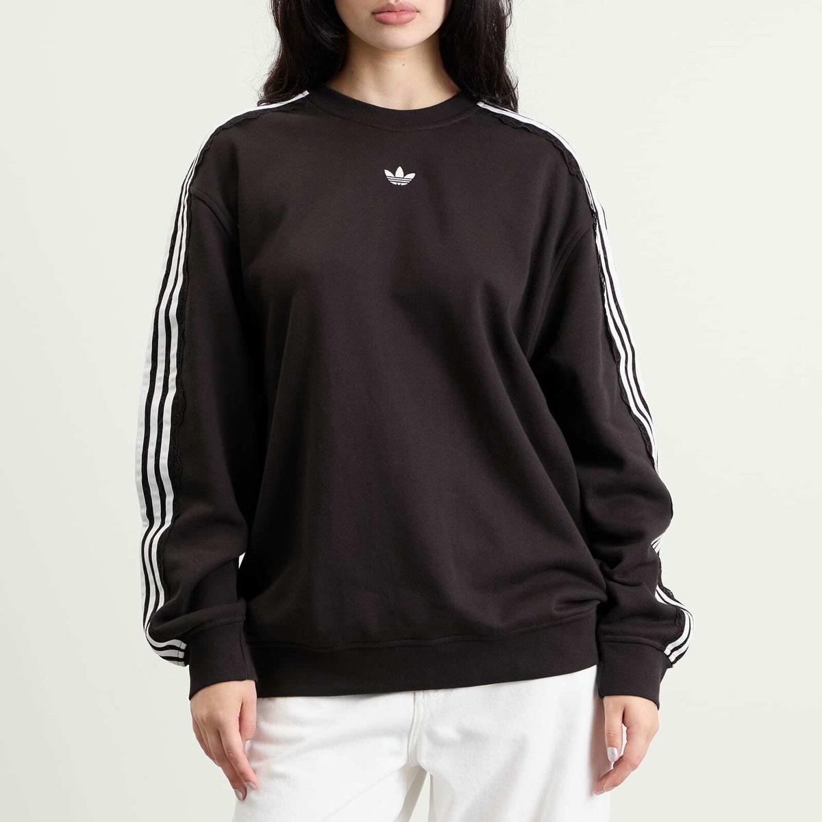 Adidas Women's Lace 3 Stripe Crew Sweatshirt in Night Brown