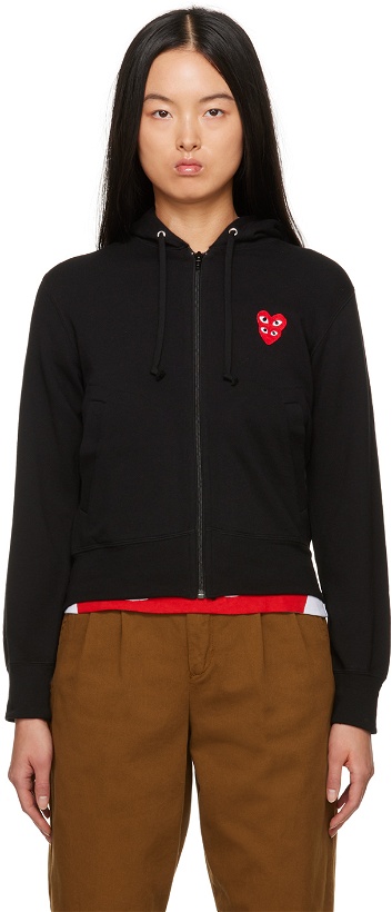 Photo: COMME des GARÇONS PLAY Black Layered Double Heart Patch Hoodie
