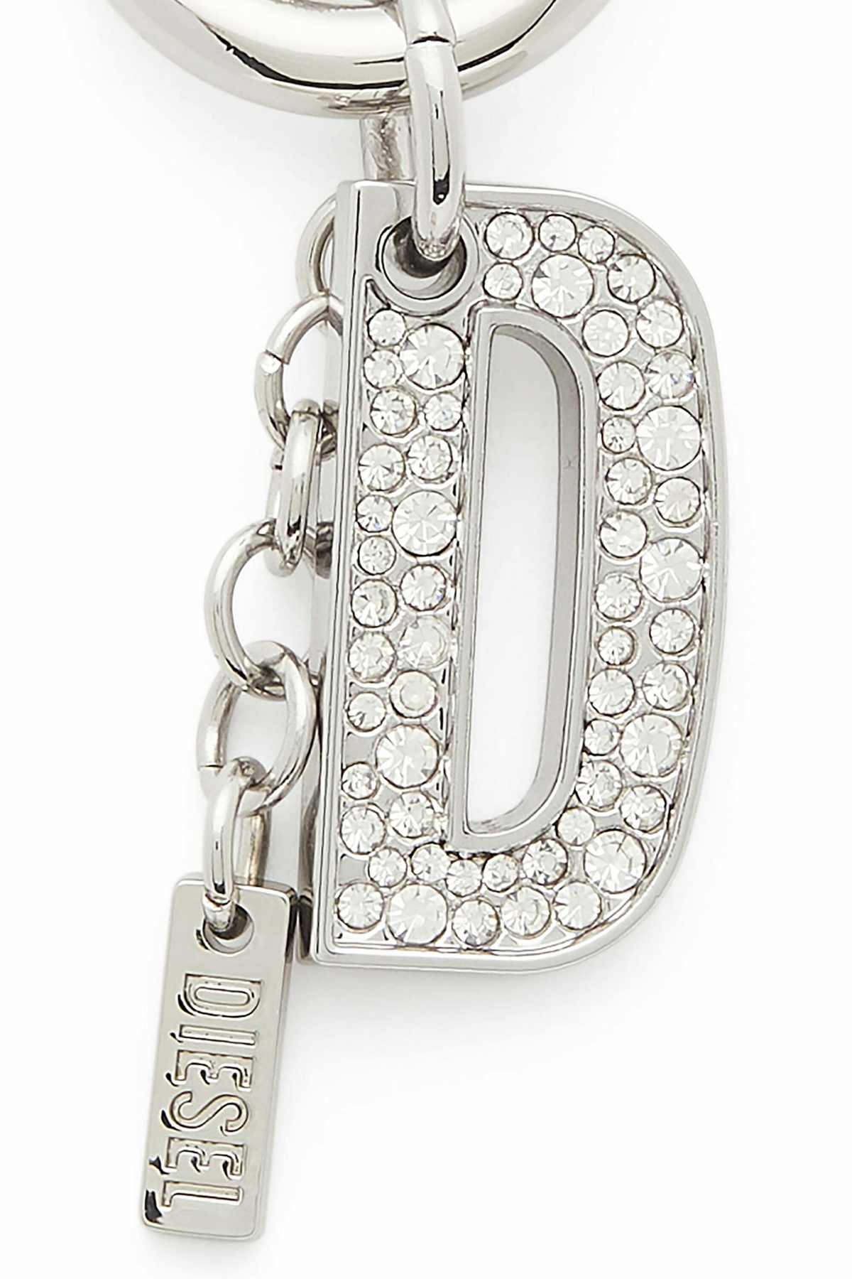 Diesel Metal keyring charm with crystal D - Charms and Keyrings Womens in Silver
