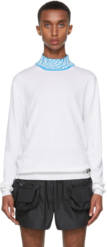 Photo: Fendi White & Blue FF Vertigo Collar Turtleneck