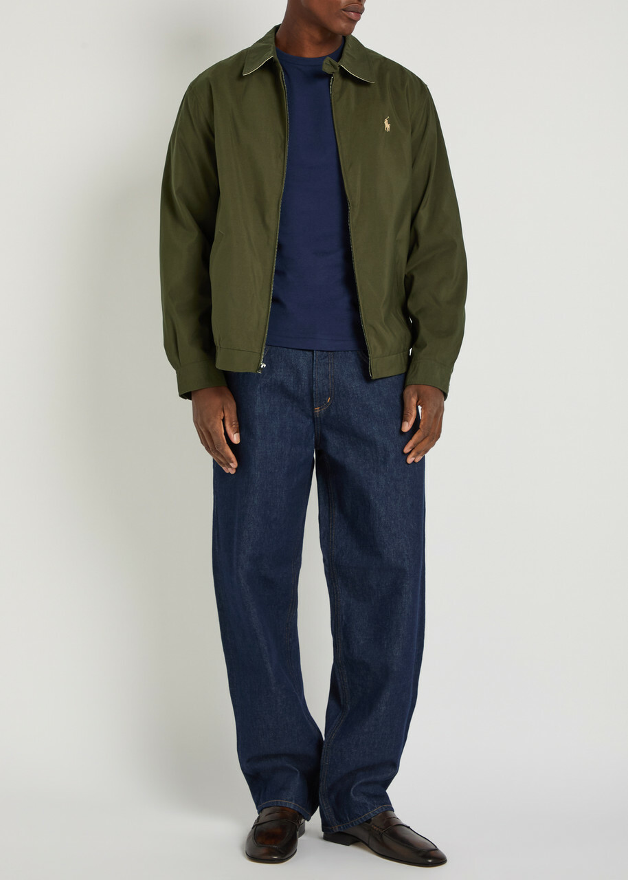 Polo Ralph Lauren Windbreaker Logo Brushed Poplin Bomber Jacket Olive