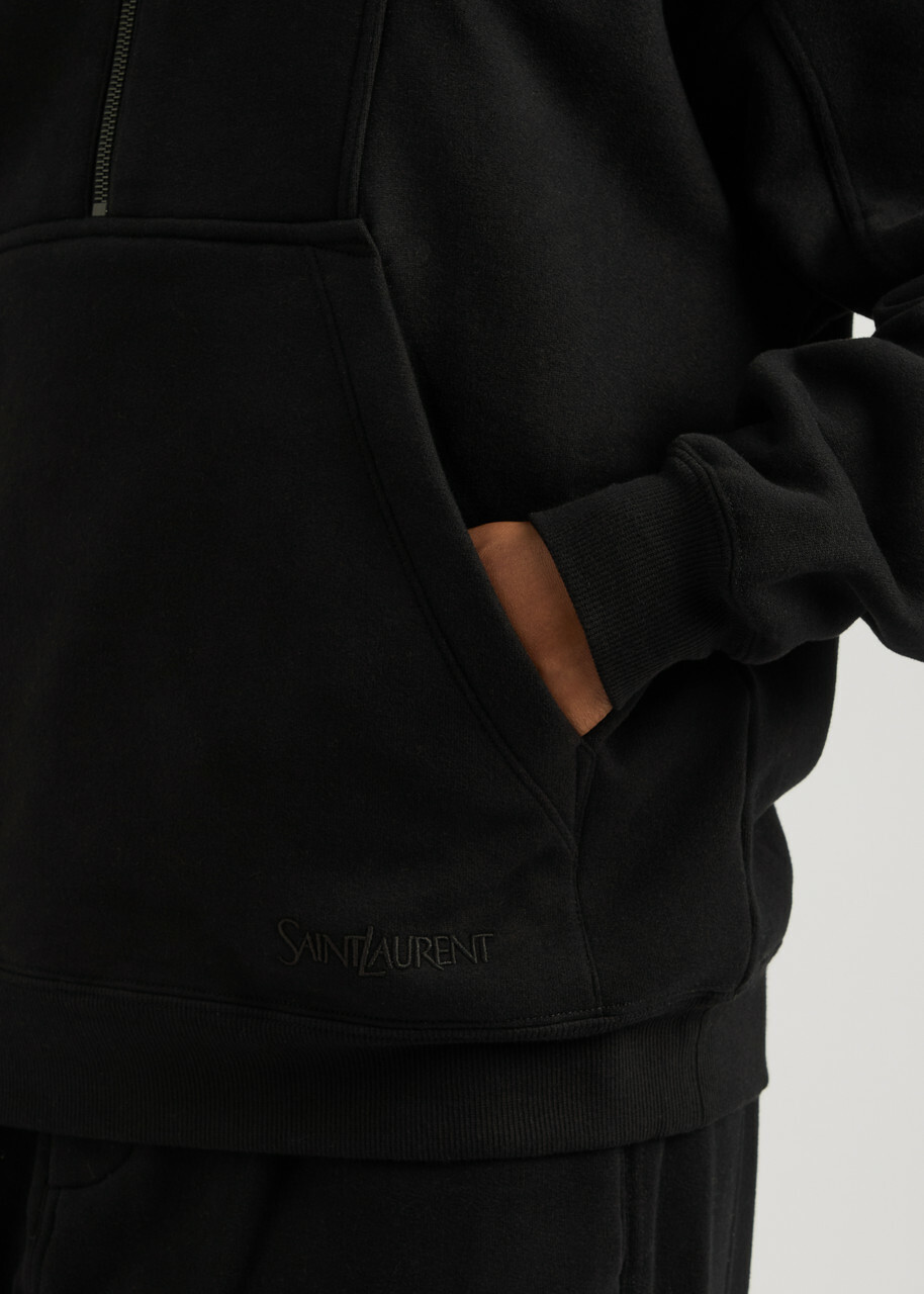 Saint Laurent Panelled Half-zip Hooded Cotton Sweatshirt Black