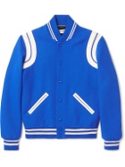 SAINT LAURENT - Teddy Slim-Fit Leather-Trimmed Wool-Blend Bomber Jacket - Blue