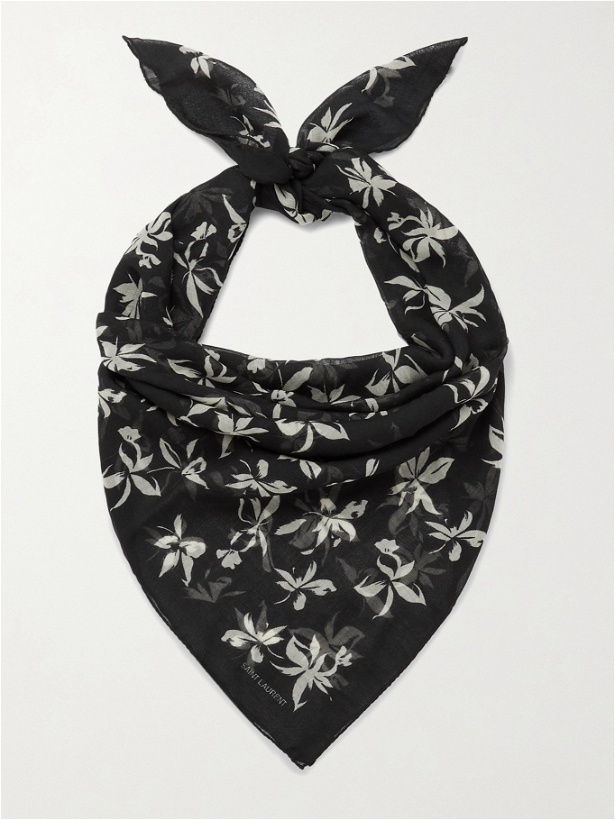 Photo: SAINT LAURENT - Floral-Print Wool Scarf - Black