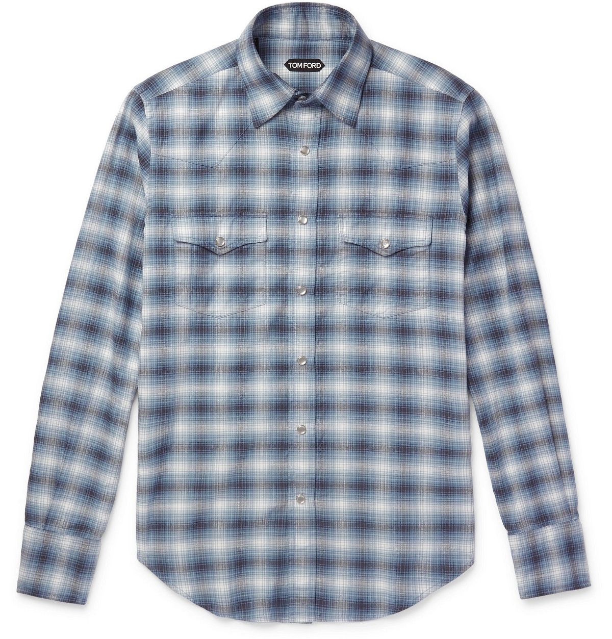 TOM FORD - Slim-Fit Checked Cotton Western Shirt - Blue TOM FORD