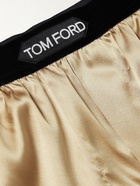 TOM FORD - Velvet-Trimmed Stretch-Silk Satin Boxer Shorts - Unknown