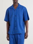 Kardo - Ronald Convertible-Collar Embroidered Striped Cotton Shirt - Blue