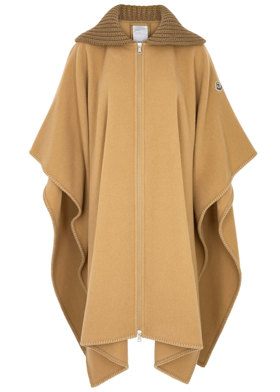 Moncler Women's One Size Camel 100% Wool Felt Cape - Ribbed