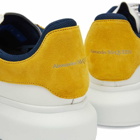 Alexander McQueen Men's Double Heel Tab Wedge Sole Sneakers in White/Pop Yellow/Navy