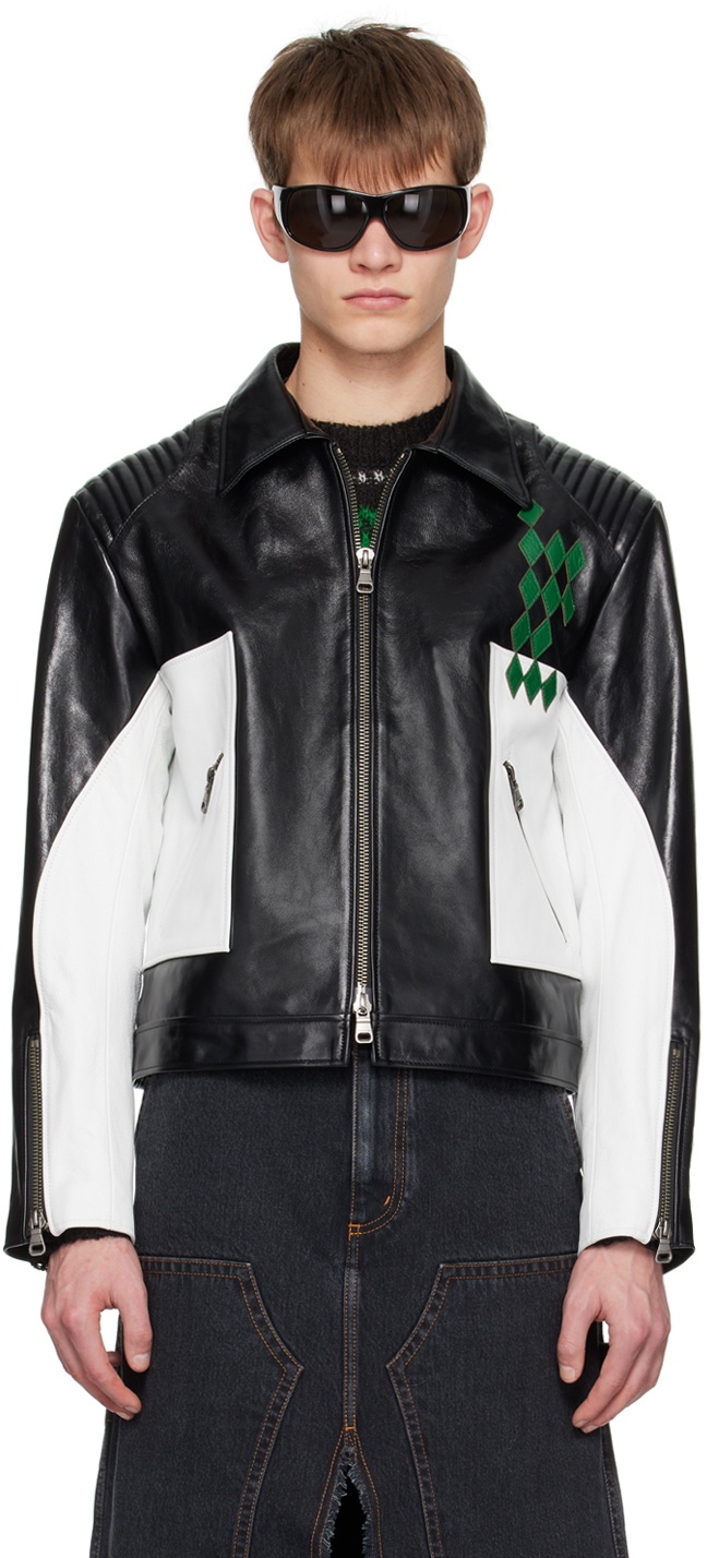 Andersson Bell Black & White Paneled Leather Biker Jacket