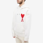 AMI Men's A Heart Knit Hoody in Off White/Red