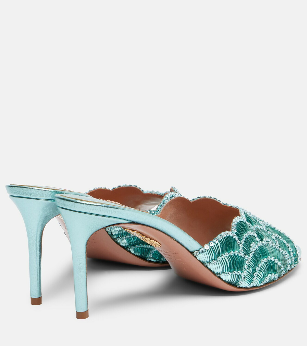 Aquazzura Ce Soir 75 sequined metallic leather mules