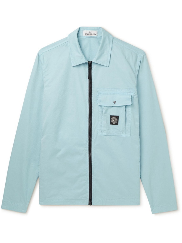 Photo: Stone Island - Logo-Appliquéd Cotton-Blend Twill Overshirt - Blue