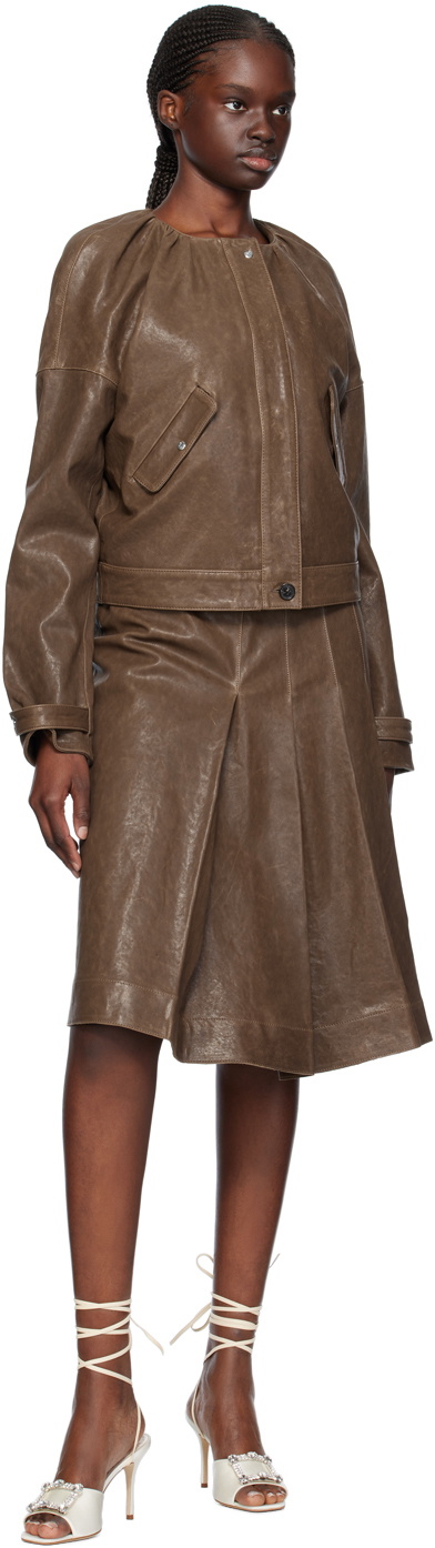 Saks Potts Brown Nicoline Leather Midi Skirt