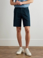 Brioni - Pienza Slim-Fit Straight-Leg Pleated Linen and Cotton-Blend Twill Shorts - Blue