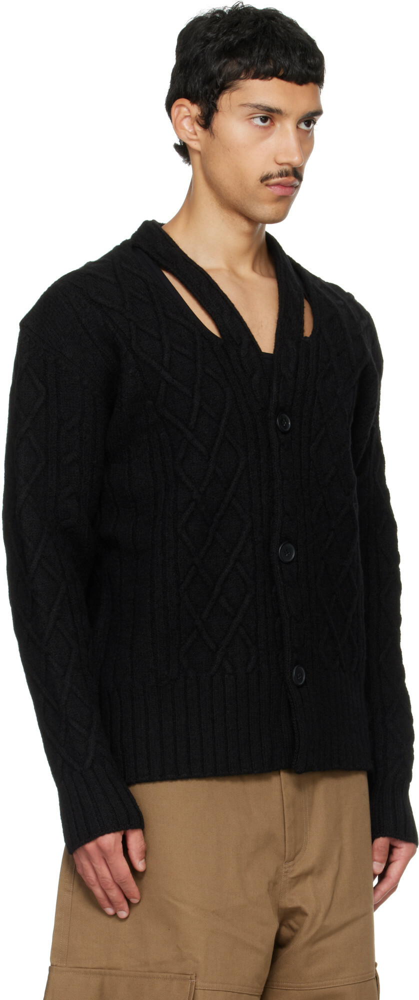 21SS Simone Rocha ニットカーディガン Simone Rocha Black Cable Knit Slash Cardigan Simone Rocha