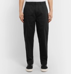 Folk - Signal Tapered Cropped Pleated Cotton-Twill Trousers - Black