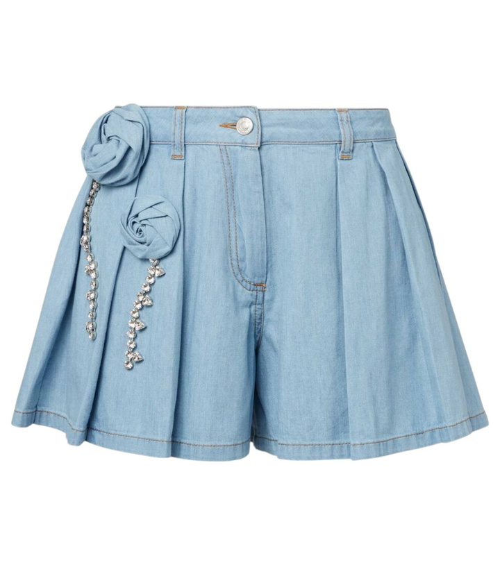 Photo: Area Floral-appliqué denim shorts