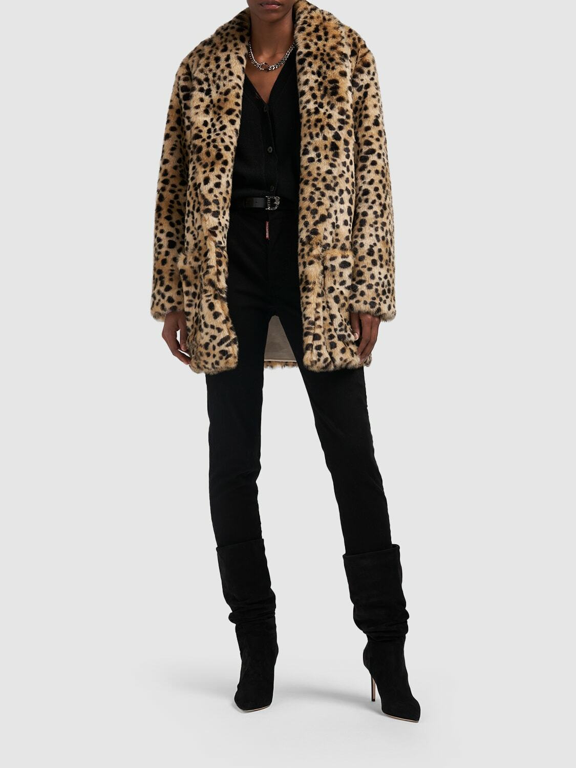 DSQUARED2 - Leopard Print Faux Fur Midi Coat Dsquared2