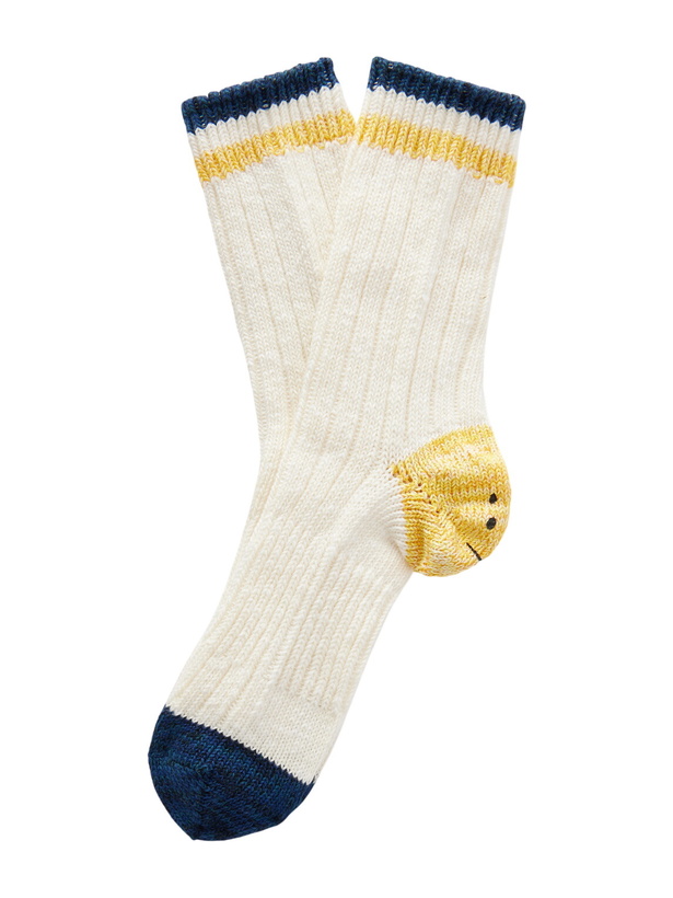 Photo: KAPITAL - Ivy Rainbowy Happy Heel Cotton and Hemp-Blend Socks - White