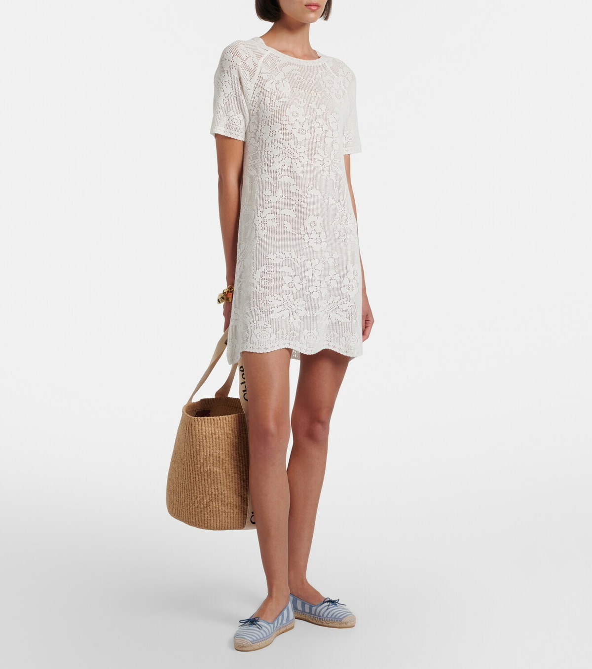 Chloé Pointelle scalloped cotton minidress