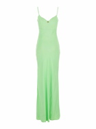 TwinSet Green Long Dress With Thin Shoulder Straps And Metallic Logo Plaque On The Back In Tech Fabric Woman
