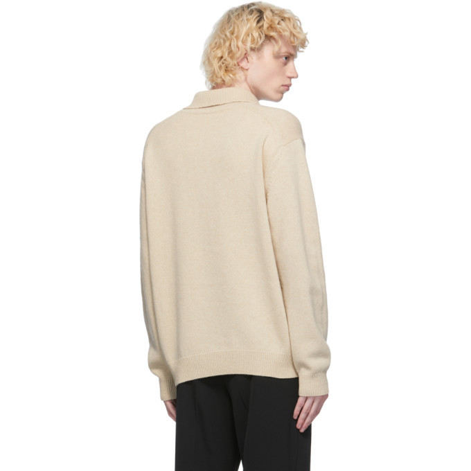 AURALEE Beige Wool Knit Long Sleeve Polo Auralee