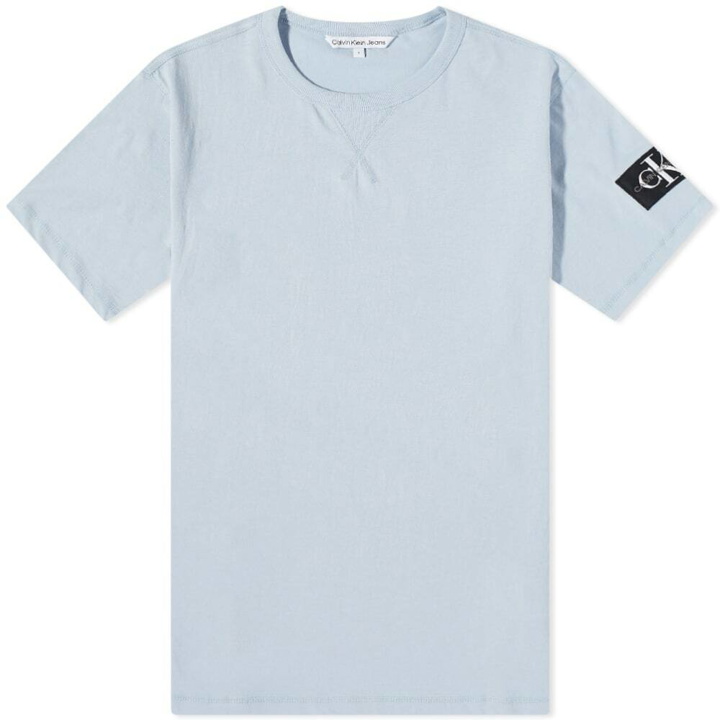 Photo: Calvin Klein Men's Monogram Sleeve Badge T-Shirt in Babyshore Blue