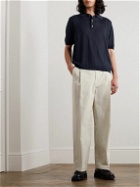 A Kind Of Guise - Ferrini Pointelle-Detailed Linen-Blend Jacquard Polo Shirt - Blue