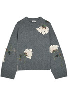 Simkhai Dawna Floral-embellished Wool-blend Jumper Grey