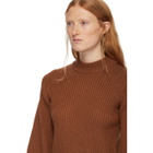 Tibi Brown Merino Rib Slit Neck Pullover Sweater