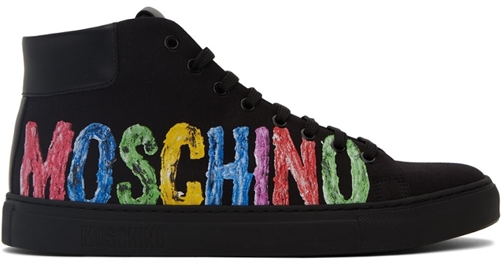 Photo: Moschino Black Painted Logo High Sneakers