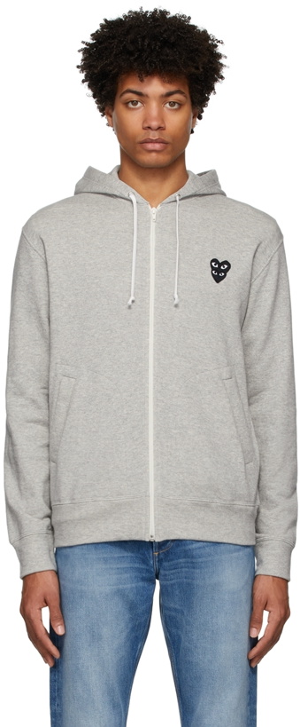 Photo: COMME des GARÇONS PLAY Grey Layered Double Heart Hoodie